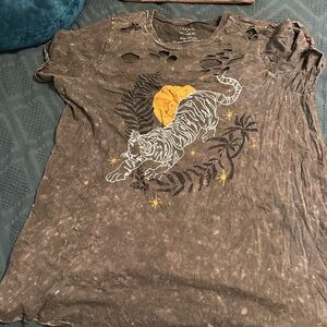 Plus Size 3X Torrid Olive Green Distressed Relaxed Fit Graphic Tee